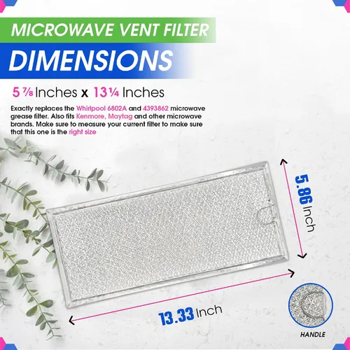 Miniatura 3 de Filtro de microondas de repuesto de 13.30 x 5.85 pulgadas para filtro de microondas 6802A 4393862 Whirlpool se adapta a varias marcas – Filtro