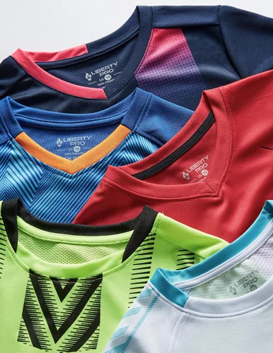Miniatura 8 de Paquete de 5 camisetas deportivas para niños, camisetas de ajuste seco para niños, camisetas de manga corta, ropa deportiva a granel