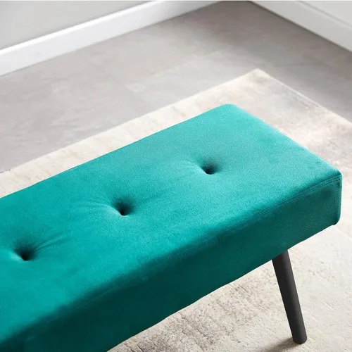 Miniatura 9 de Homedot Banco para entrada, banco de comedor tapizado sin brazos, elegante banco de terciopelo para sala de estar, copetudo con patas de metal