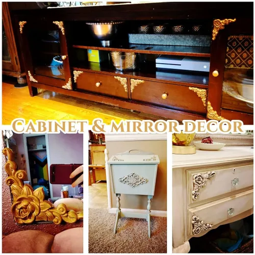 Miniatura 6 de Apliques tallados en madera, 8 piezas de calcomanías de esquina de rosa, tallados de roseta de madera sin pintar para puerta, gabinete, repisas