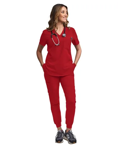 Miniatura 93 de Green Town Conjunto de ropa quirúrgica para mujer, pantalón deportivo y parte superior con cuello en V, 5 bolsillos, cintura de yoga, uniforme