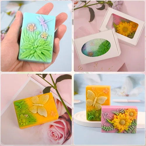 Miniatura 5 de Moldes de Jabón de Silicona, Moldes de Insecto Floral Rectangulares 3D de Silicona para Jabón Artesanal, Bombas de Baño, Barras de Chocolate, Vela