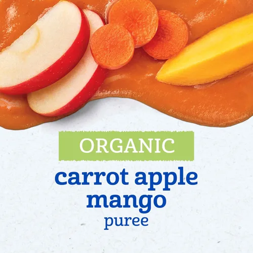 Miniatura 3 de Gerber Alimento para bebés etapa 2, mango orgánico de zanahoria y manzana, bolsas de comida para bebés, bolsas de puré, vitamina A, C y E ayuda a