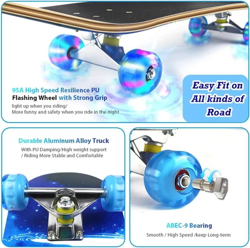 Miniatura 3 de PHOEROS Complete Skateboards- Standard Skateboards for Beginners Kids Boys Girls Teenager- 31''x 8''Canadian Maple Cruiser Pro Skate Board