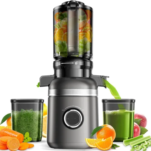 Miniatura 8 de Máquinas exprimidoras, exprimidor de prensa en frío para verduras y frutas enteras, exprimidor de masticación lenta con canal de alimentación ancho