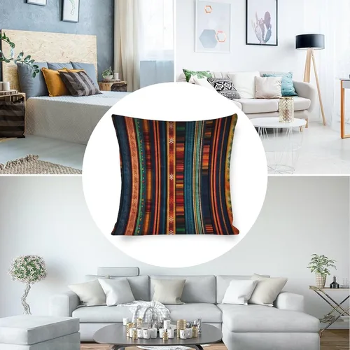 Miniatura 5 de Funda de cojín de lino con diseño de rayas bohemias, estilo bohemio, mexicano, retro, multicolor, funda de almohada decorativa de tela de lino
