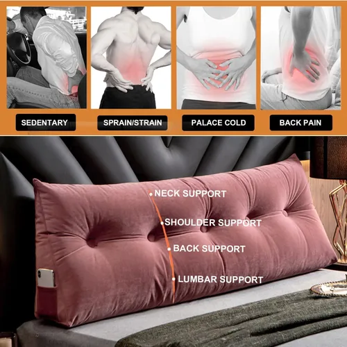 Miniatura 4 de Almohada triangular de cuña para cabecero, cojín de tamaño Queen, almohada de lectura para reposo prolongado, respaldo para sofá cama, litera, Rosa