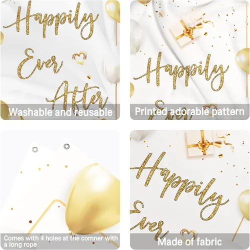 Miniatura 3 de INNORU Decoración de pancarta de puerta con texto en inglés "Happily Ever After", decoración de cubierta de puerta de fiesta de boda, letrero