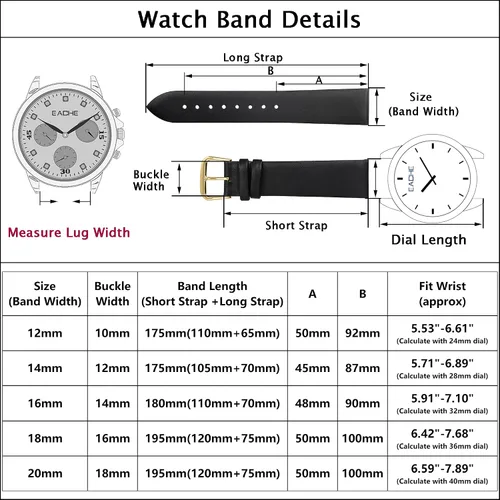 Miniatura 2 de Bandas de reloj de cuero clásico ultra fino para mujer, cada correa de reloj de cuero genuino para mujeres y hombres 0.472pulg., 0.551pulg.