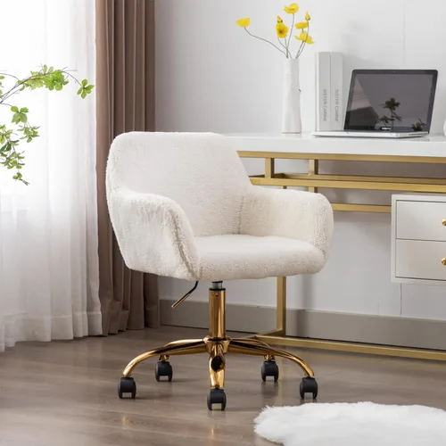 Miniatura 12 de Silla moderna de peluche para oficina en casa, silla giratoria ajustable para sala de estar, bonito escritorio para adolescentes, decoración