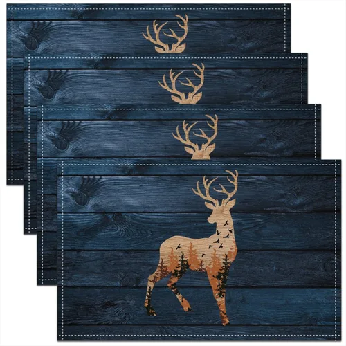 Miniatura 10 de Lodge - Juego de 4 manteles individuales de cabina con diseño de silueta de pino y oso gris, tapetes de cocina para mesa de comedor, animales