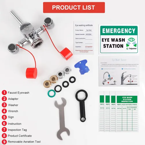 Miniatura 6 de Kit de lavado de ojos montado en el grifo, kit de lavado de ojos de emergencia Staion aprobado por la OSHA Accesorio de grifo de fregadero de 1