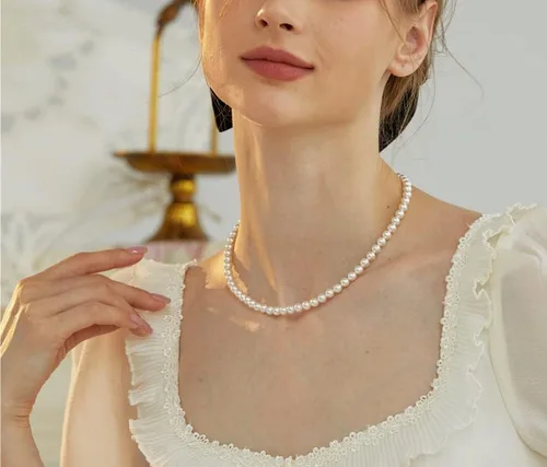 Miniatura 5 de Pearl Necklace for Women, 6-8mm Round White Pearl Choker Necklace for Men Strand Pearl Collar Women Girls Pearl Jewelry Gift Wedding Pearl Necklace