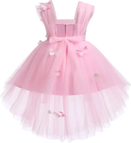 Miniatura 4 de ODASDO Vestido de mariposa para bebés y niños pequeños, sin mangas, de tul alto, bajo, princesa, boda, ocasión especial, vestido de baile de noche