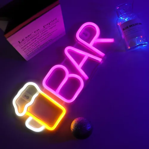Miniatura 2 de ENUOLI Letreros de barra de neón, luz LED de cerveza para decoración de pared, letreros de neón de barra alimentados por USB/batería, luz de cerveza
