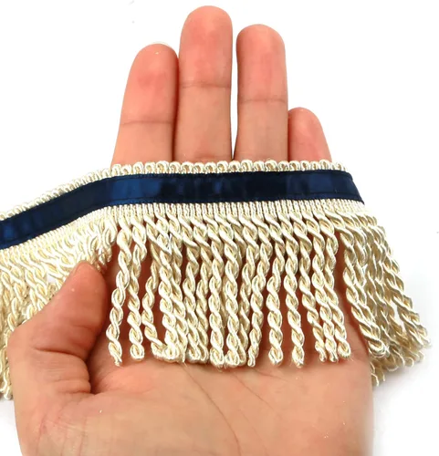Ribete de Flecos de Lingotes y Adornos 5/10 Yardas X 2.5 Pulgadas de Tela para Costura DIY Decoración para Ropa Flecos Hebreos Dorados con Cinta Azul