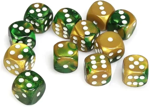 DND - Juego de dados Chessex D&D de 0.630 in, juego de dados poliédricos de plástico Géminis, dorado, verde y blanco, para dados de mazmorras y