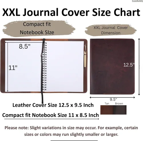 Miniatura 6 de Funda de cuero de grano completo resistente (8.5 x 11 pulgadas), Cahier XXL recargable, Cuaderno espiral recargable (8.5 x 11 pulgadas), Funda