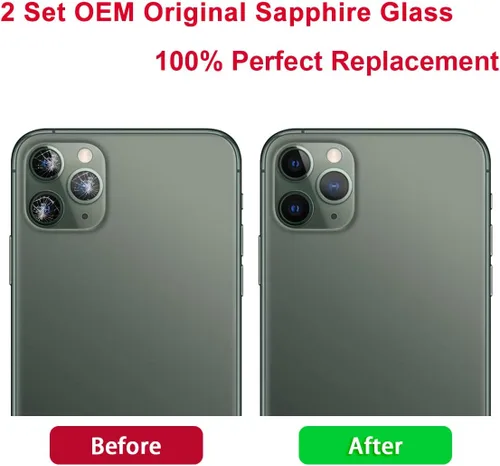Miniatura 5 de Juego de 2 lentes de repuesto originales para cámara trasera para iPhone 11 Pro Max y iPhone 11 Pro con adhesivo preinstalado y kit de herramientas