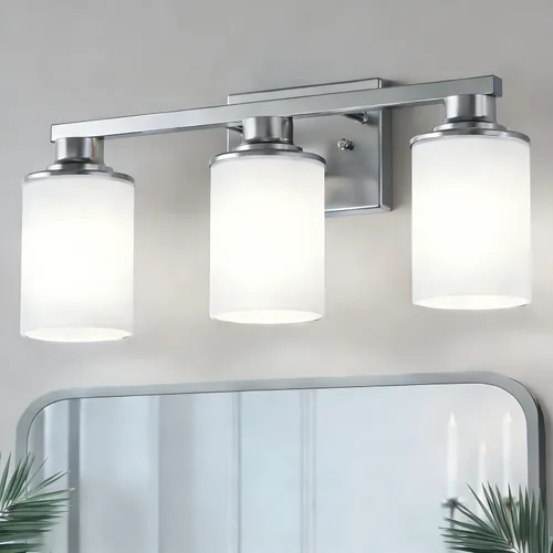 Miniatura 18 de DORESshop Lámparas de baño, 3 luces negras y doradas para baño sobre espejo con pantalla de vidrio transparente, luces de tocador para baño, Negro
