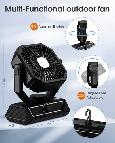 Miniatura 2 de Ventilador portátil recargable, ventilador de batería de 20000 mAh con linterna LED, ventilador de mesa, artículos esenciales de campamento, USB C