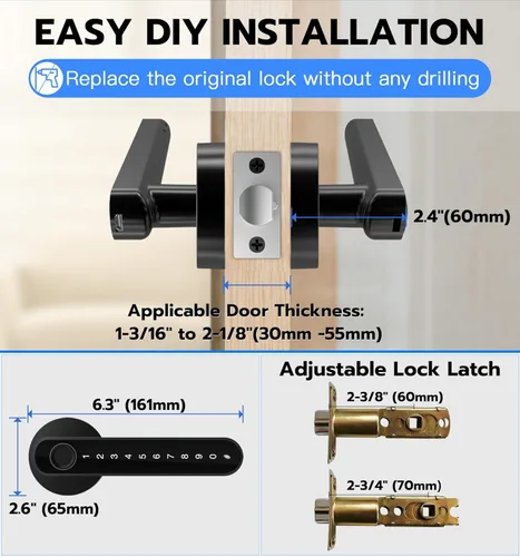 Miniatura 6 de eLinkSmart Cerradura de puerta de huellas dactilares, cerradura de puerta de entrada sin llave con mango de teclado, perilla inteligente biométrica