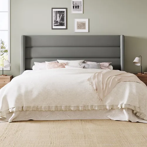 Miniatura 3 de Allewie - Base de cama tamaño Queen con cabecera tapizada en terciopelo con respaldo abatido, sin necesidad de somier, espacio de almacenamiento Gris