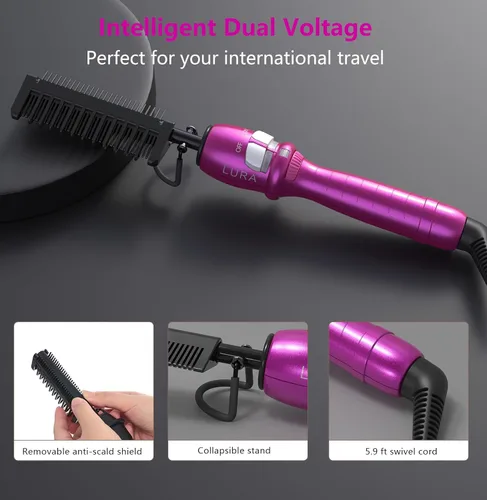 Miniatura 6 de Peine caliente rosa de 200-500 °F: peine caliente eléctrico para pelucas de encaje frontal, peines de presión eléctricos para cabello negro, peine
