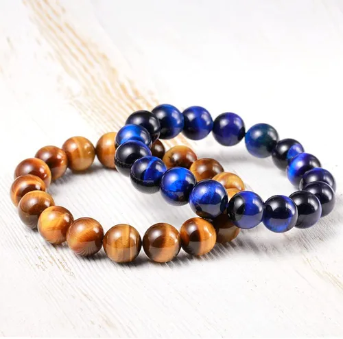 Miniatura 4 de Jewever Pulsera elástica unisex con piedras preciosas naturales de ojo de tigre (múltiples piezas)