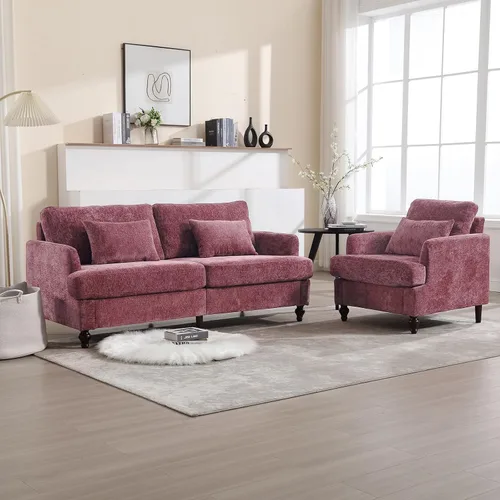 Miniatura 11 de JOYBASE Juego de 2 muebles de sala de estar, sofá biplaza y silla decorativa, juego de sofá moderno de mediados de siglo para sala de estar