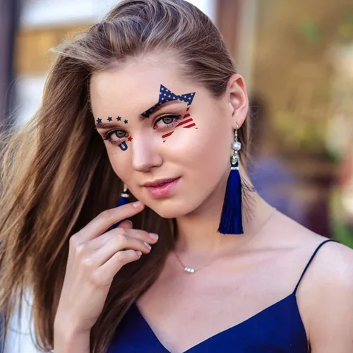 Miniatura 6 de Decoraciones del 4 de julio, tatuajes de ojos para la cara, bandera de Estados Unidos, estrella, tatuajes temporales, Día de la Independencia