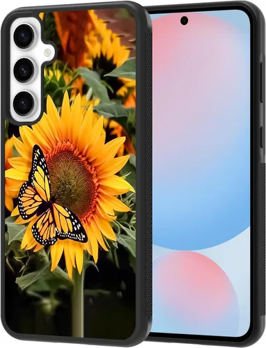 Miniatura 7 de KANGHAR Funda compatible con Samsung Galaxy S22 Plus, diseño de girasol, mariposa, antideslizante, protección contra caídas con TPU suave, a prueba