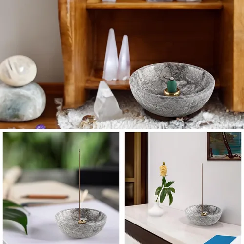 Miniatura 5 de Koville Soporte de incienso marroquí de mármol natural, soportes de incienso para palos, quemador de incienso resistente, atrapa cenizas, ideal