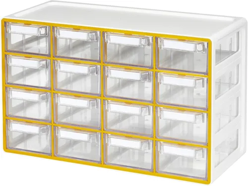 Miniatura 14 de Blue Ginkgo Gabinete mediano de 16 cajones, organizador transparente apilable para hardware, cuentas, ladrillos de plástico, oficina y Gris
