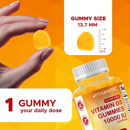 Miniatura 3 de Vitamatic Gomitas de Vitamina D3 sin Azúcar - 120 Gomitas a Base de Pectina - Gran Sabor - Huesos Saludables, Estado de Ánimo y Función del Sistema