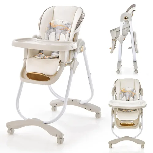 HOMGX - Silla alta portátil, silla de alimentación plegable para bebés con reposapiés y respaldo ajustables, bandeja doble grande apta para