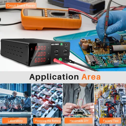Miniatura 8 de NICE-POWER Fuente de alimentación de CC variable, fuente de alimentación de banco de alta potencia de 60 V 10 A 600 W con perilla de codificador e