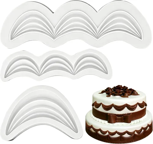 Moldes para festones de fondant | Molde de silicona con borde de pastel | Juego de 3 moldes en forma de onda para hornear y decorar | Molde de