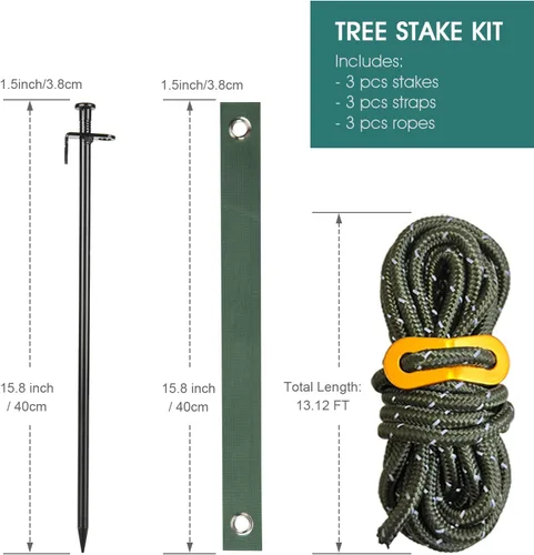 Miniatura 4 de Estacas y soportes para árboles, kit de estaca para árbol de Fetanten con correas para árbol y cuerda en patio al aire libre, 3 piezas