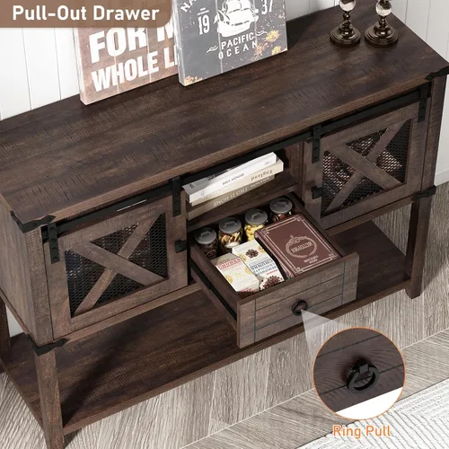 Miniatura 4 de Hlivelood Mesa de Entrada Estilo Granja con 2 Puertas Corredizas de Granero y Cajón, Mesa Consola Rústica de 46'' con Almacenamiento, Espacio