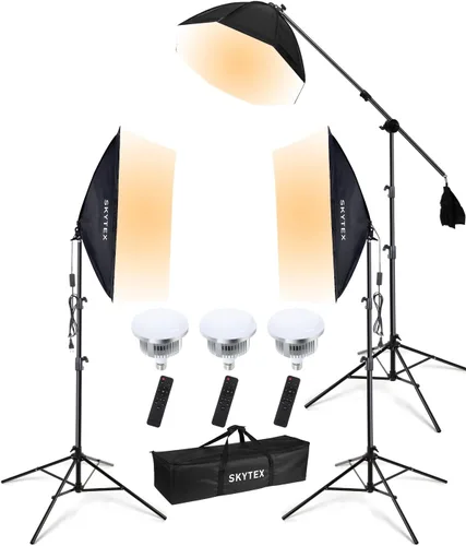 Miniatura 8 de Skytex Kit de Iluminación Softbox (Paquete de 2), Caja Suave de 20 x 28 pulgadas Bombilla LED E27 de 85W, 2700-6400K, Iluminación Continua
