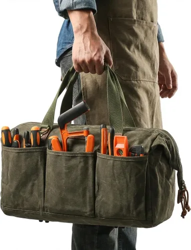 Miniatura 2 de Bolsa de herramientas resistente de 18 pulgadas con 12 bolsillos, organizador de herramientas grande con cremallera, caja de herramientas vacía