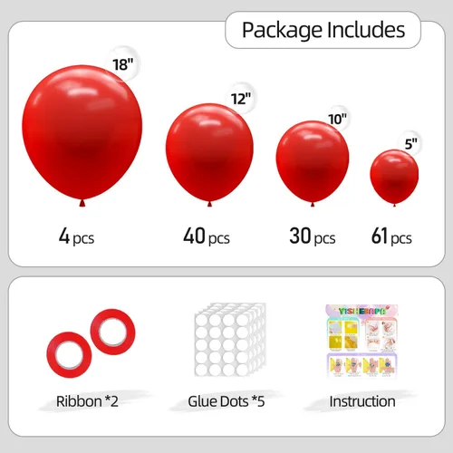 Miniatura 2 de Kit de arco de globos rojo brillante de 135 piezas de diferentes tamaños de 18, 12, 10 y 5 pulgadas, decoraciones de fiesta de color rojo para baby