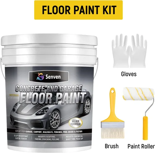 Miniatura 2 de Pintura acrílica para pisos de concreto y garaje, 1 galón, color beige y blanco, kit de 2 autos de 300 a 320 pies cuadrados para interiores