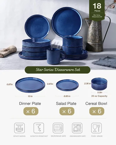 Miniatura 3 de Juego de platos y cuencos Famiware Star, juego de vajilla moderna de cerámica para 6, juego de vajilla de cocina de 18 piezas - Resistente a