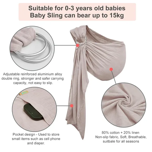 Miniatura 2 de Portabebés de doble anillo para recién nacidos a niños pequeños, de muselina ajustable, soporte para bufanda, regalo ideal para bebés para nuevos