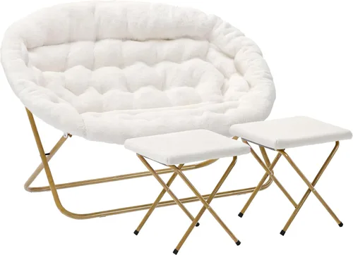 Miniatura 18 de Flash Furniture Eleanor - Silla portátil doble platillo con 2 otomanas, marcos de acero plegables, para dormitorio o dormitorio, 56 pulgadas, piel
