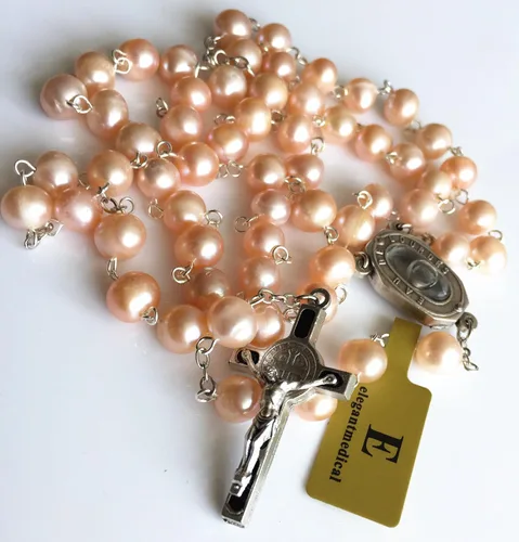 Miniatura 7 de elegantmedical hecho a mano caja de agua dulce perlas Lourdes Medalla Rosario Collar Cruz Católica de agua rosa