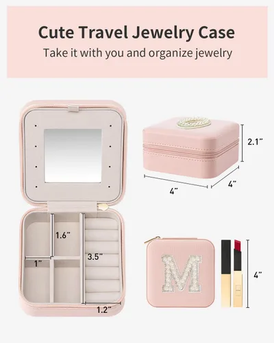 Miniatura 5 de Vlando Joyero de viaje para mujeres y niñas, estuche de joyería de viaje con inicial L, estuche de viaje pequeño, mini joyero de viaje