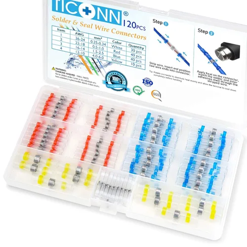 Miniatura 10 de TICONN 200 conectores de alambre con sello de soldadura, conectores a tope termorretráctiles, terminales de cable eléctrico impermeables y aislados